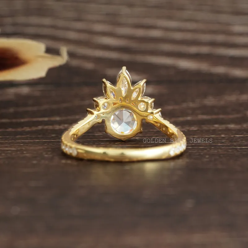 Rose Cut Round Moissanite Curved Engagement Ring vy 10