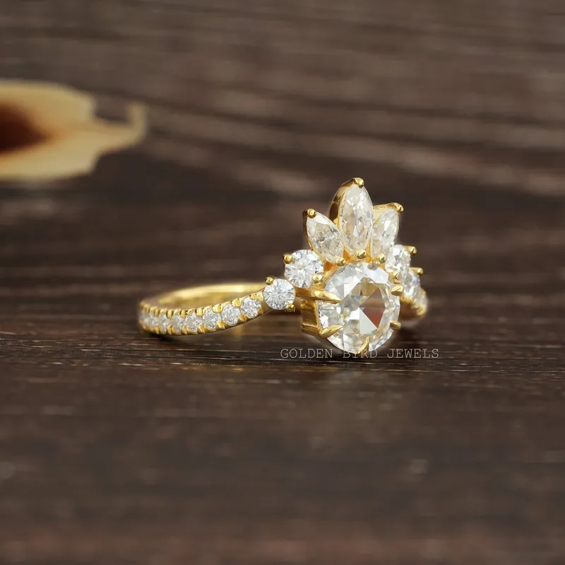 Rose Cut Round Moissanite Curved Engagement Ring vy 6