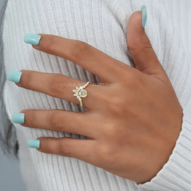 Rose Cut Round Moissanite Curved Engagement Ring vy 3