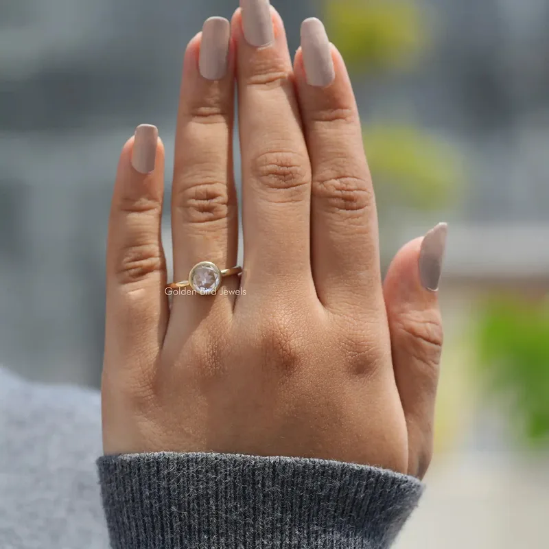Rose Cut Round Moissanite Solitaire Ring For her view 6