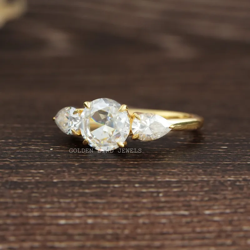 Rose Cut Round Moissanite Three Stone Engagement Ring view 7