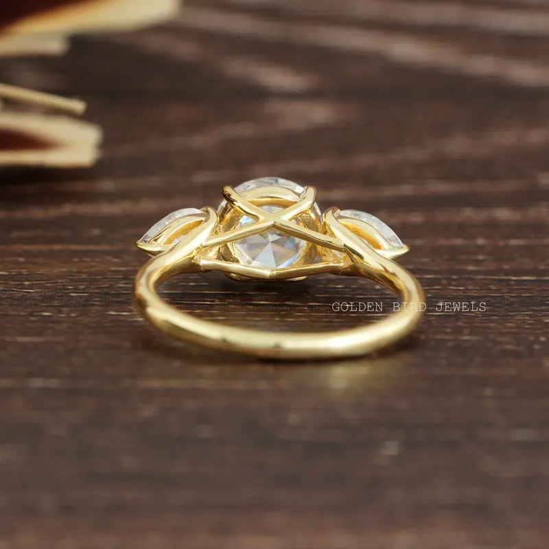 Rose Cut Round Moissanite Three Stone Engagement Ring view 10
