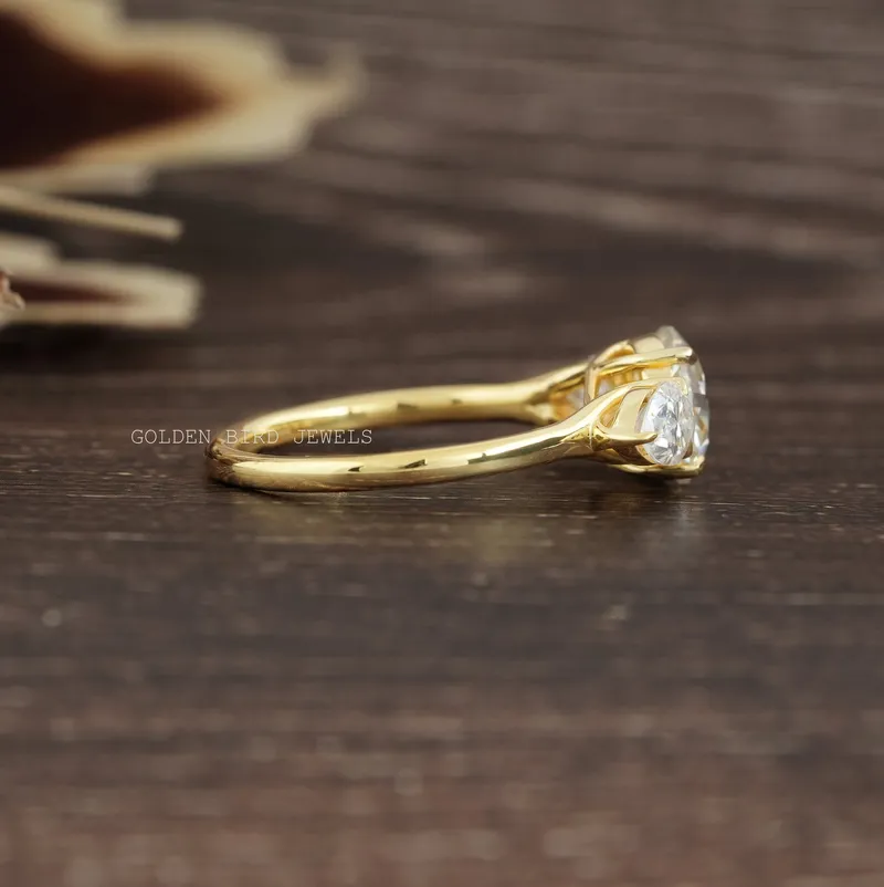 Rose Cut Round Moissanite Three Stone Engagement Ring view 8