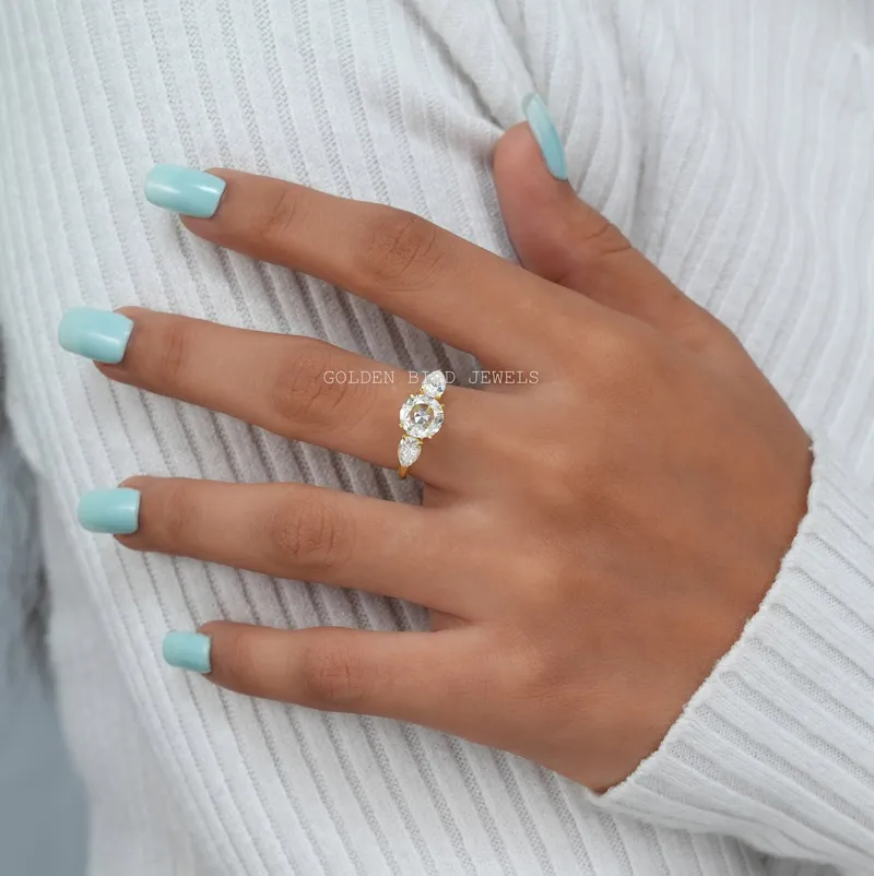 Rose Cut Round Moissanite Three Stone Engagement Ring view 2