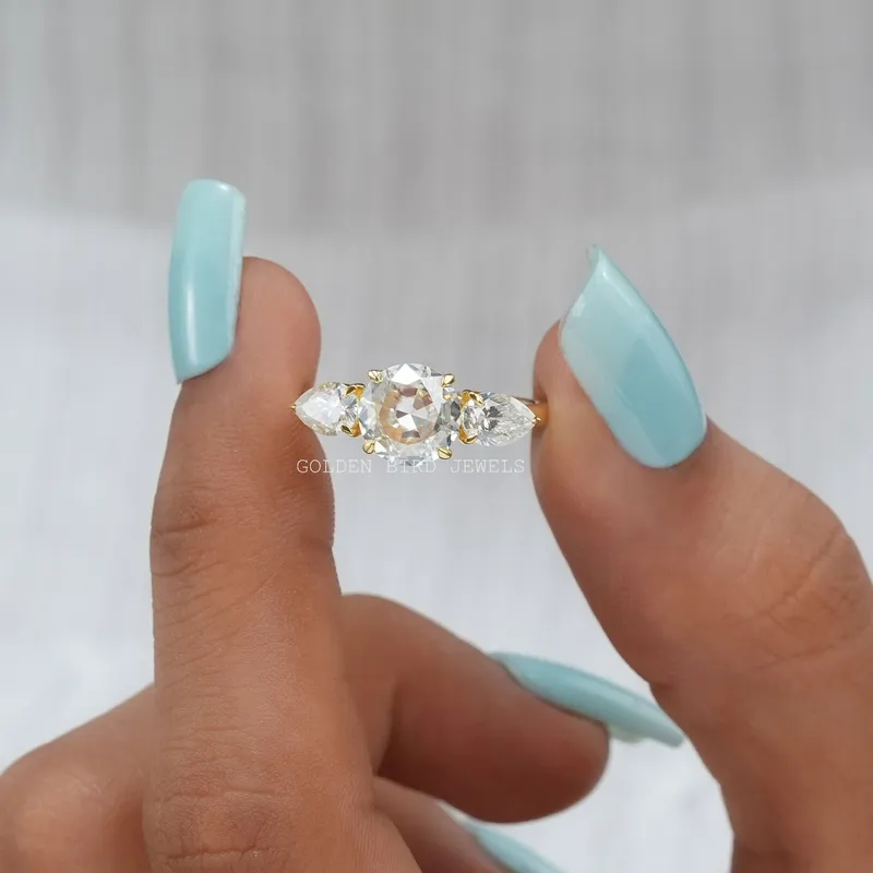 Rose Cut Round Moissanite Three Stone Engagement Ring view 6