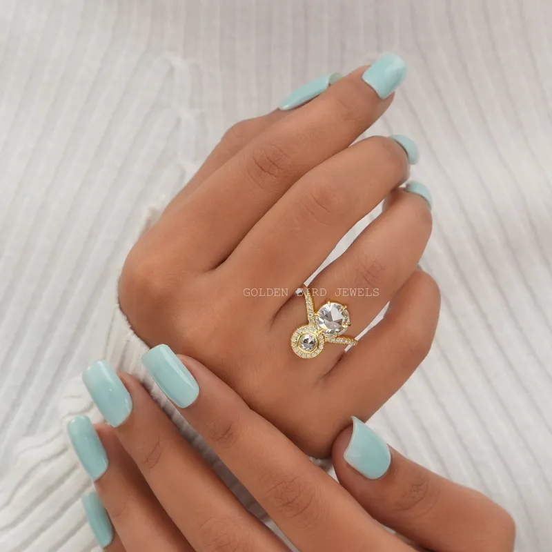 Rose Cut Round Moissanite Two Stone Vintage Ring vy 3