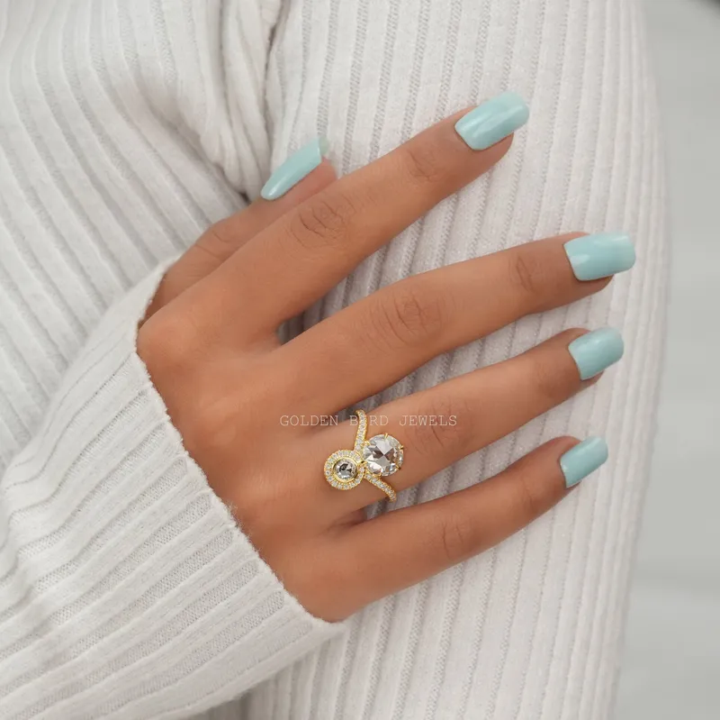 Rose Cut Round Moissanite Two Stone Vintage Ring vy 2