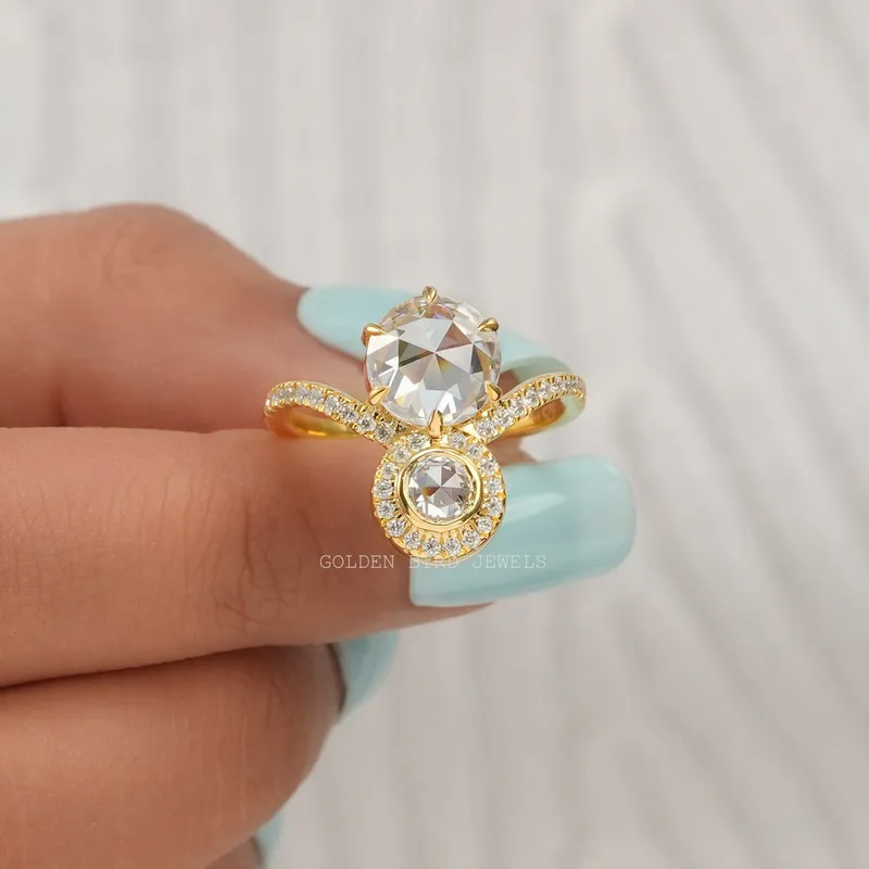 Rose Cut Round Moissanite Two Stone Vintage Ring vy 6