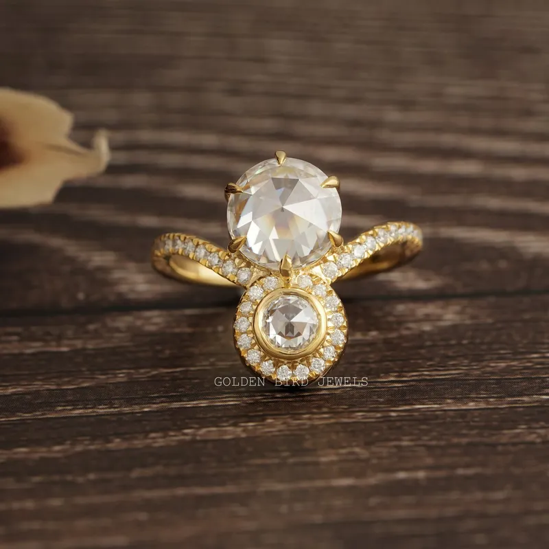 Rose Cut Round Moissanite Two Stone Vintage Ring round cut engagement ring