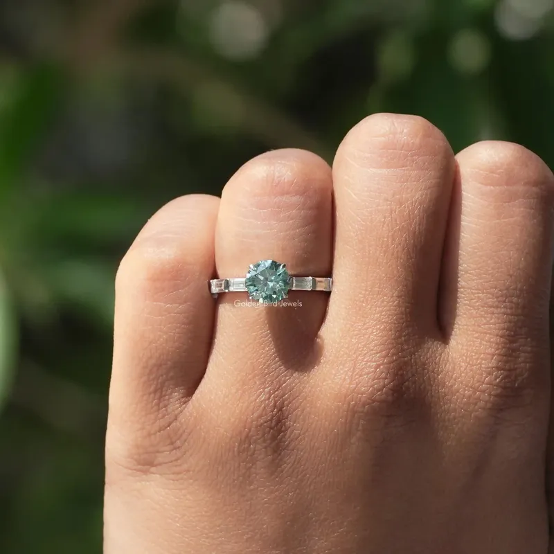 Round And Baguette Moissanite Accent Engagement Ring view 4