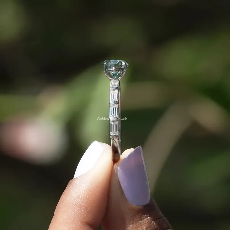 Round And Baguette Moissanite Accent Engagement Ring view 3