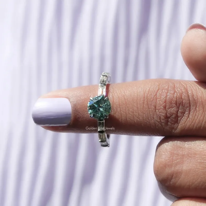 Round And Baguette Moissanite Accent Engagement Ring view 6