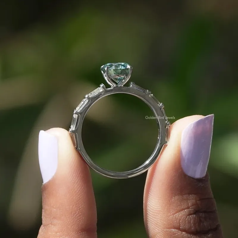 Round And Baguette Moissanite Accent Engagement Ring view 2