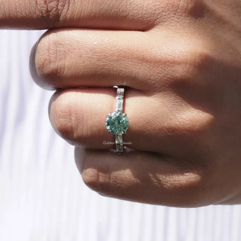 Round And Baguette Moissanite Accent Engagement Ring view 7
