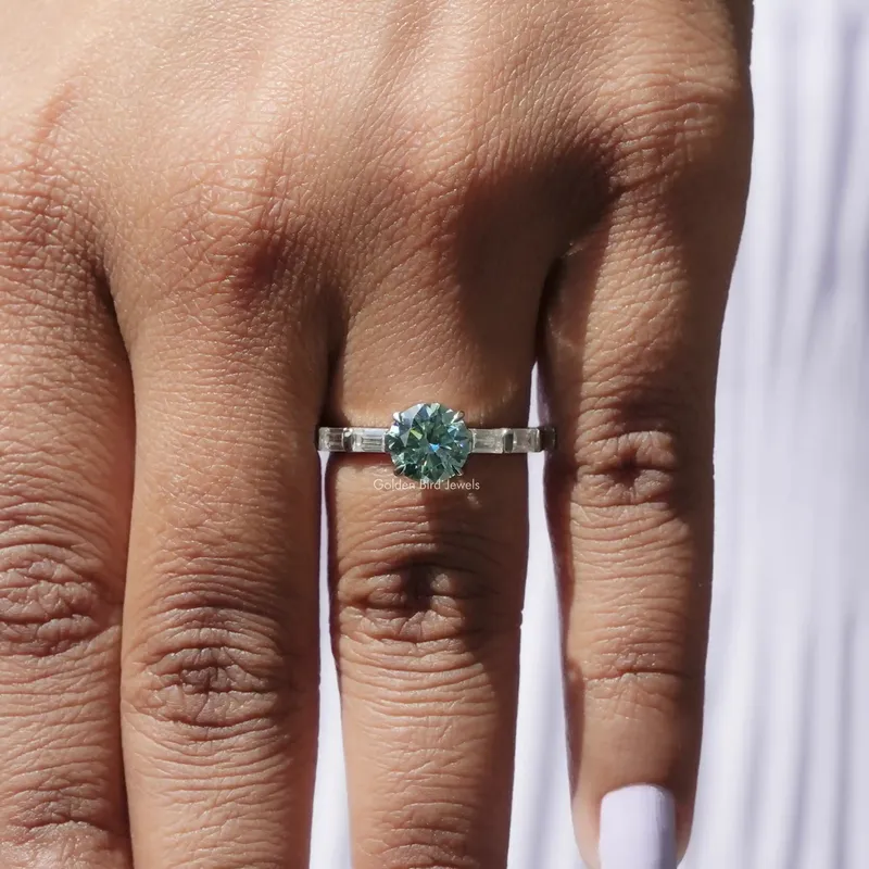 Round And Baguette Moissanite Accent Engagement Ring view 8