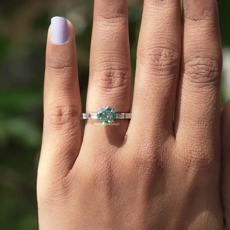 Round And Baguette Moissanite Accent Engagement Ring view 5