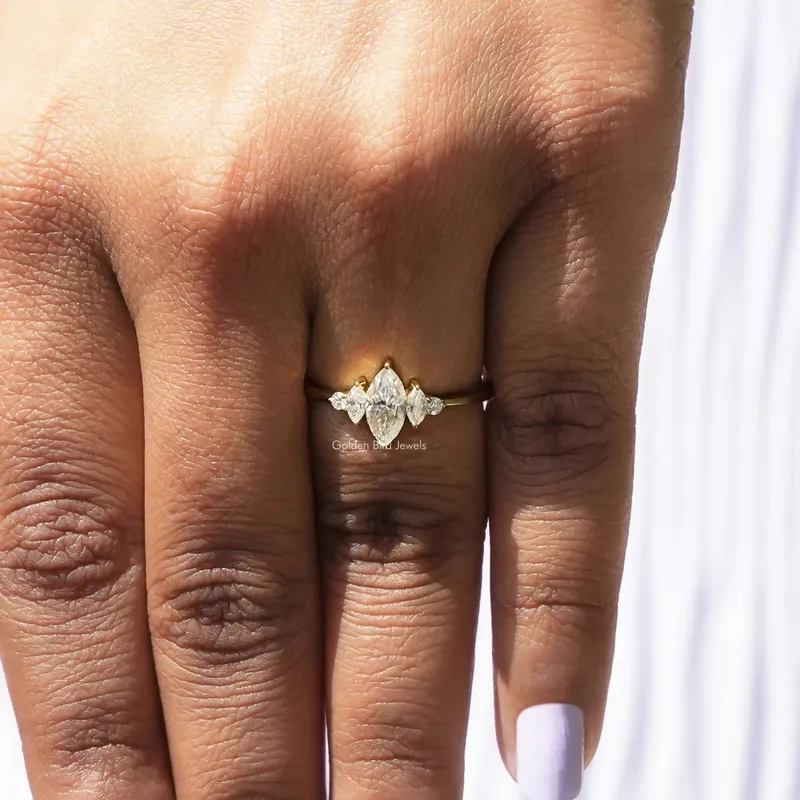 Round And Marquise Cut Moissanite Engagement Ring view 7