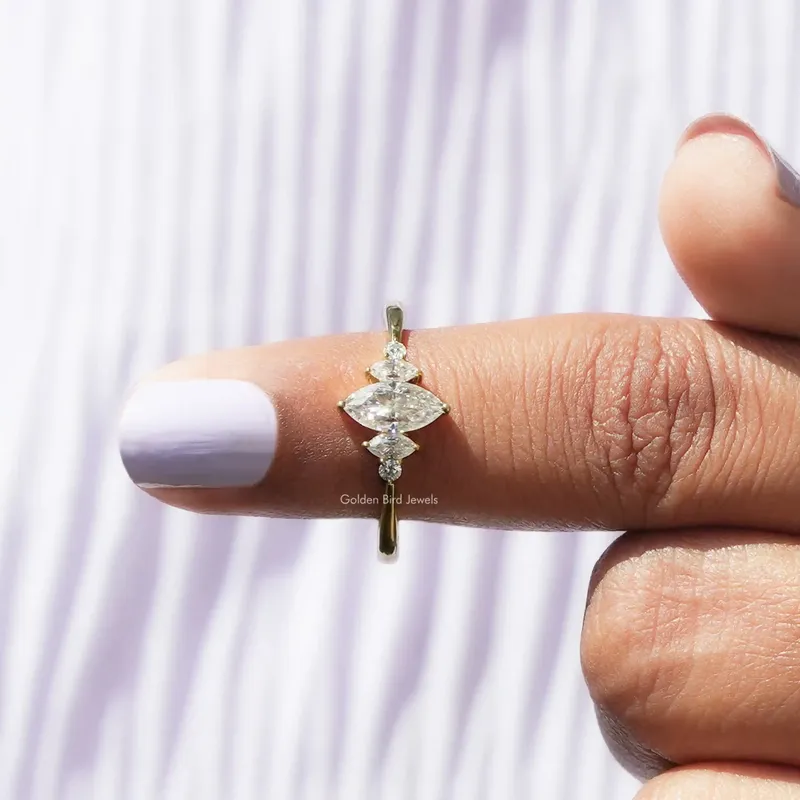 Round And Marquise Cut Moissanite Engagement Ring view 6