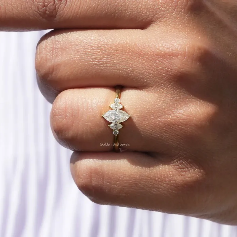 Round And Marquise Cut Moissanite Engagement Ring view 8