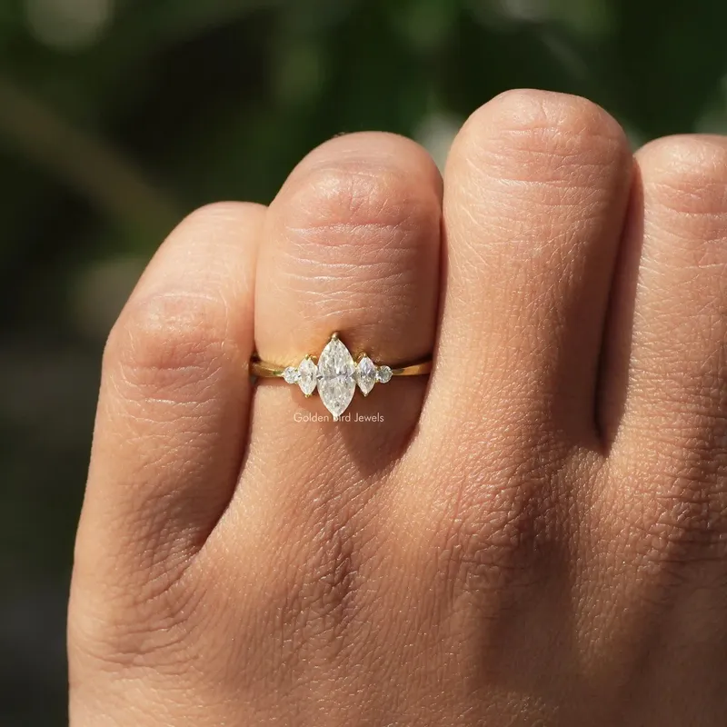 Round And Marquise Cut Moissanite Engagement Ring view 4