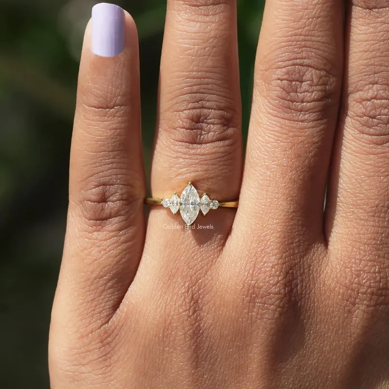 Round And Marquise Cut Moissanite Engagement Ring view 5