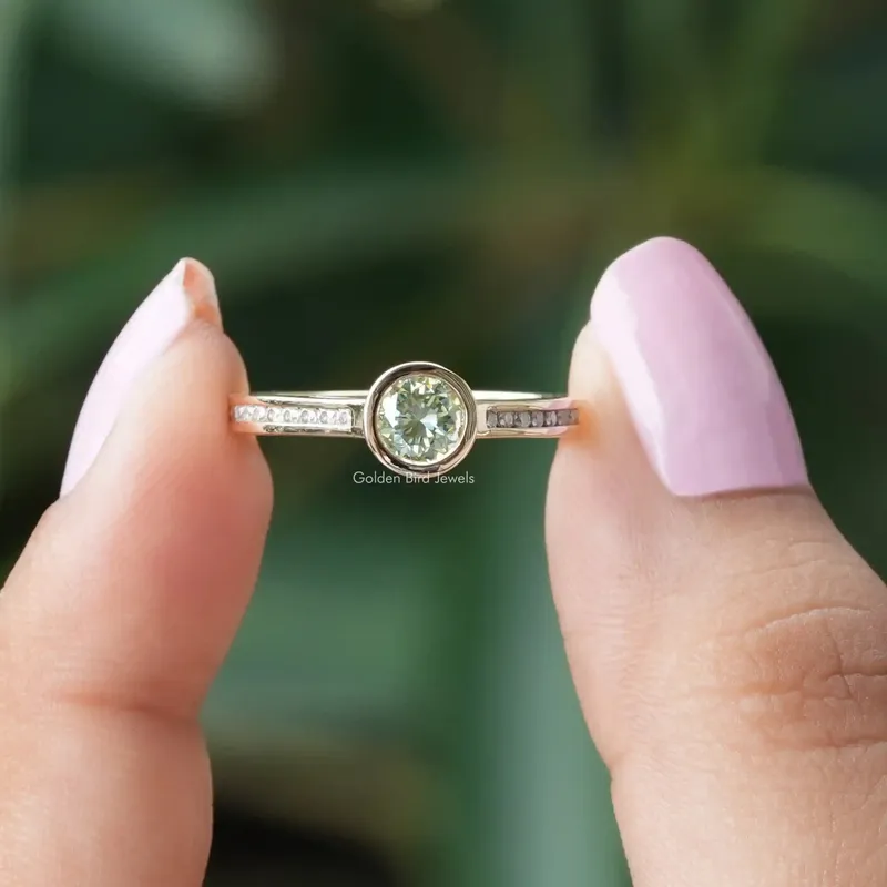 Round Cut Bezel Set Moissanite Engagement Ring green round cut engagement ring