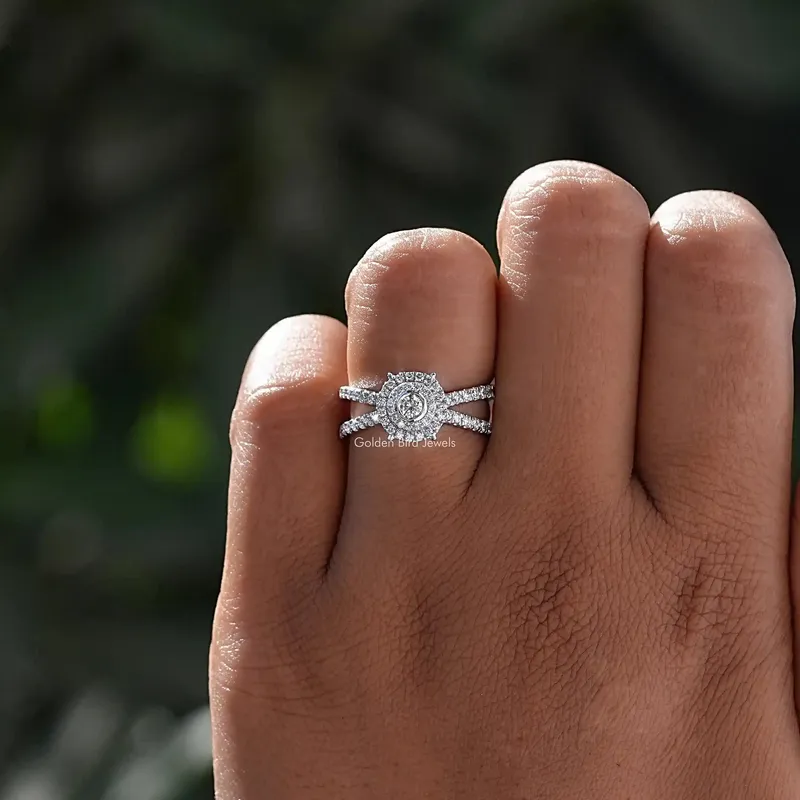 Round Cut Diamond Double Halo Accent Ring view 5