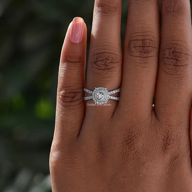 Round Cut Diamond Double Halo Accent Ring view 4