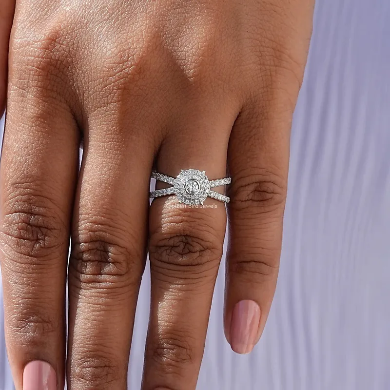 Round Cut Diamond Double Halo Accent Ring view 7