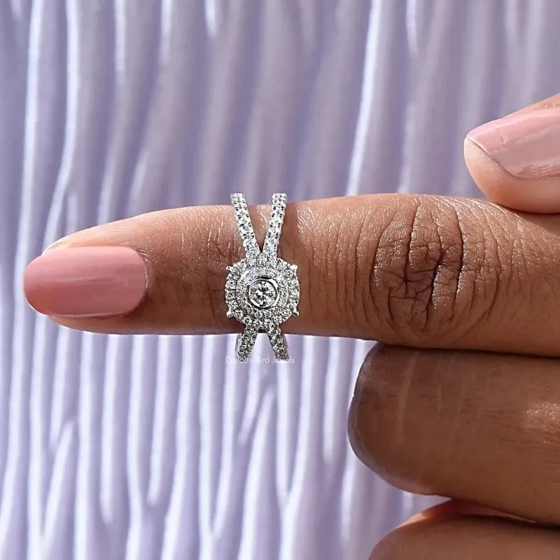 Round Cut Diamond Double Halo Accent Ring view 6