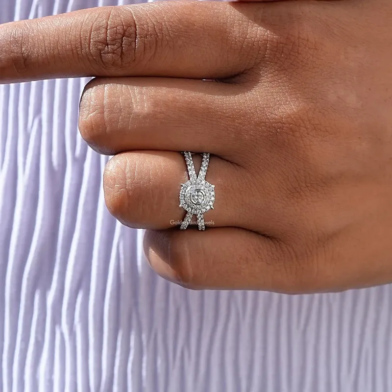 Round Cut Diamond Double Halo Accent Ring view 8