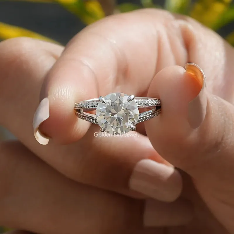 Round Cut Moissanite Accent Engagement Ring round cut engagement ring