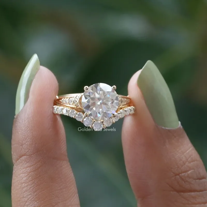 Round Cut Moissanite Accent Stone Ring Set round cut engagement ring