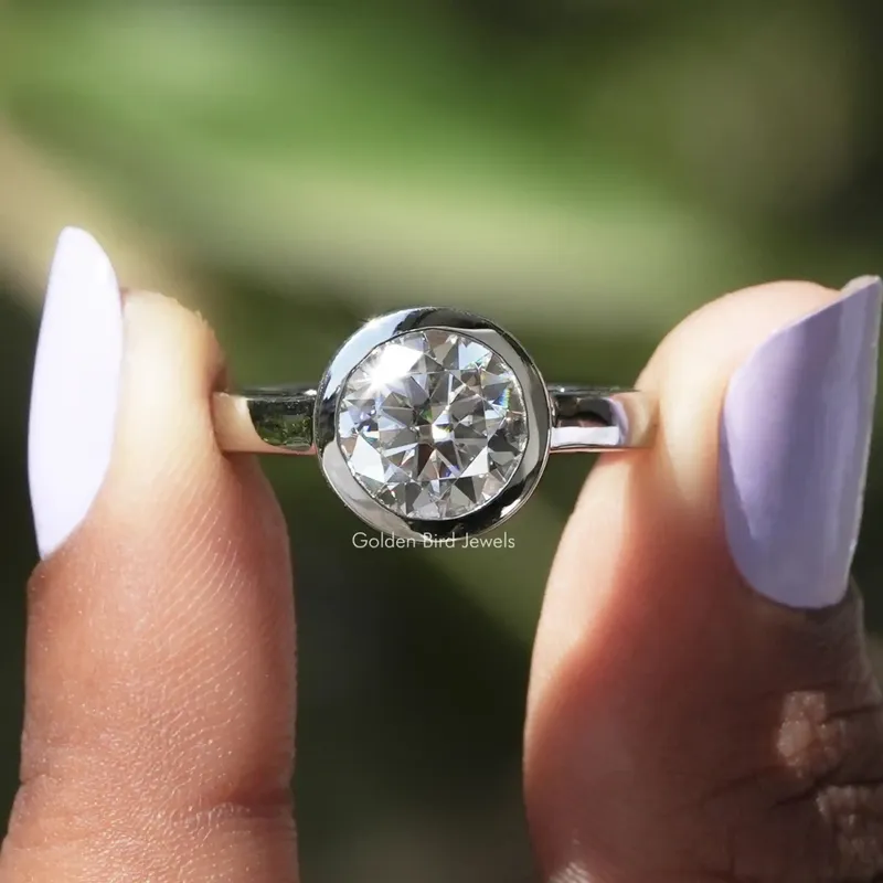 Round Cut Moissanite Engagement Bezel Set Ring round cut engagement ring