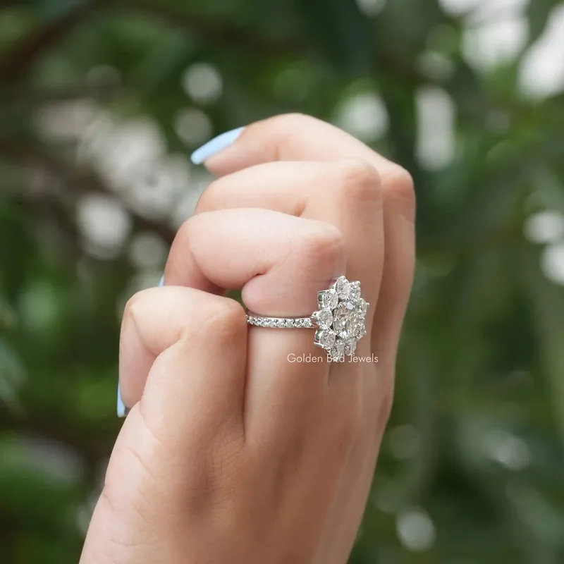 Round Cut Moissanite Floral Halo Engagement Ring view 8