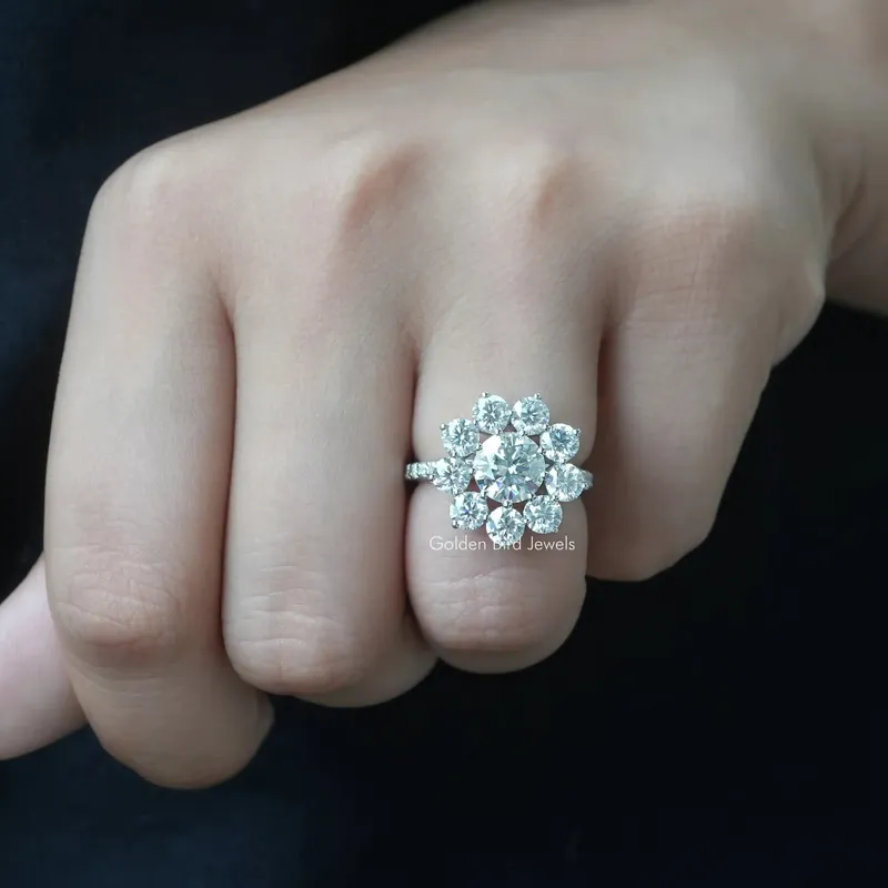 Round Cut Moissanite Floral Halo Engagement Ring view 5