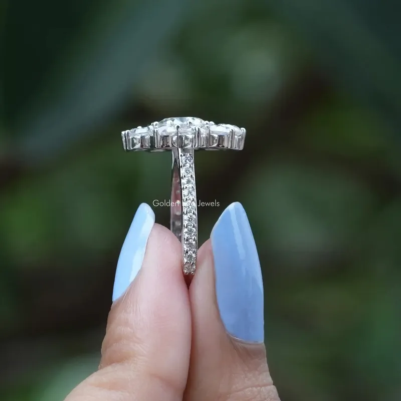 Round Cut Moissanite Floral Halo Engagement Ring view 2