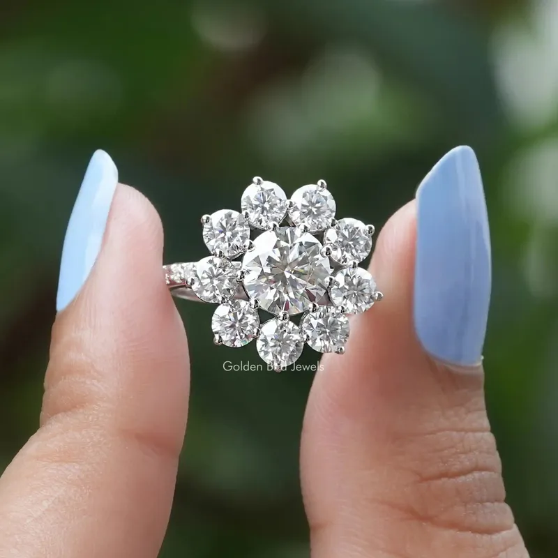 Round Cut Moissanite Floral Halo Engagement Ring round cut engagement ring