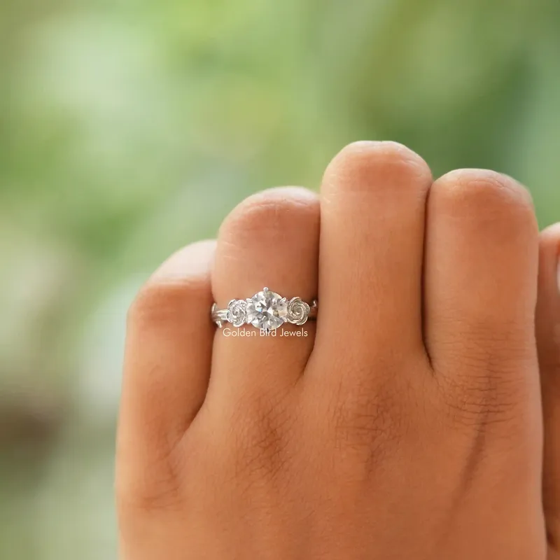 Round Cut Moissanite Rose Floral Ring view 3