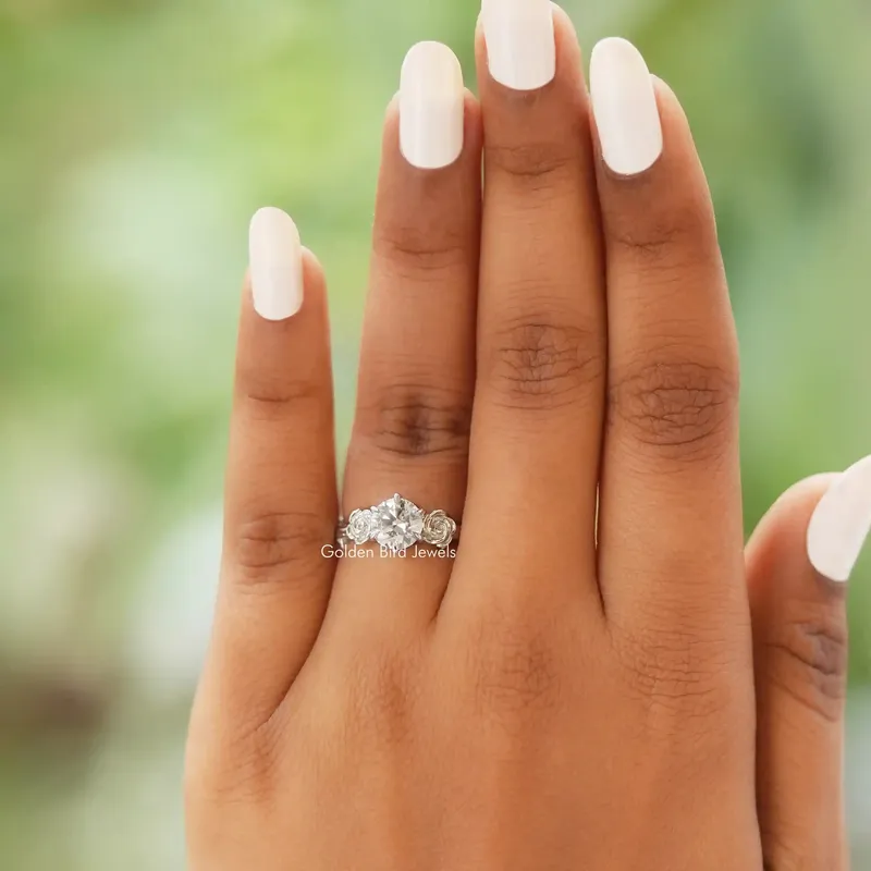 Round Cut Moissanite Rose Floral Ring view 4