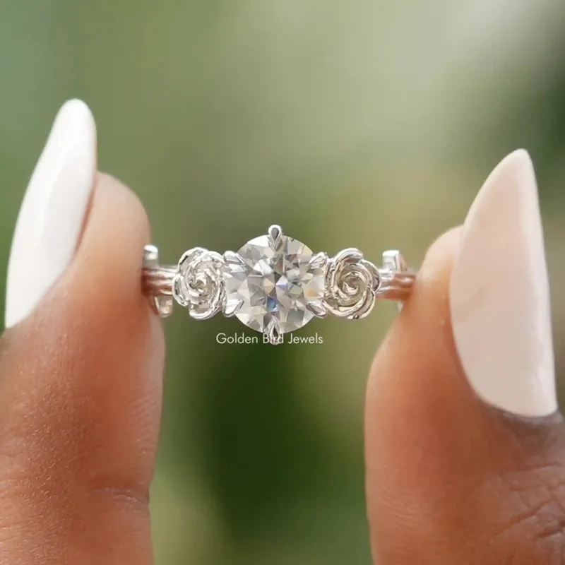 Round Cut Moissanite Rose Floral Ring round cut engagement ring