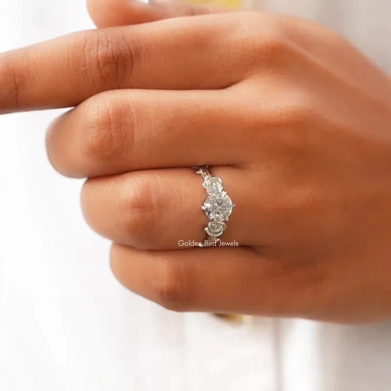 Round Cut Moissanite Rose Floral Ring view 7
