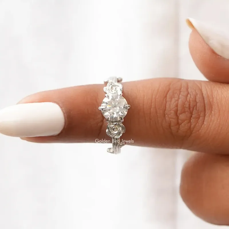 Round Cut Moissanite Rose Floral Ring view 6