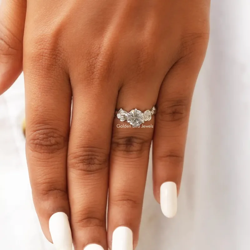 Round Cut Moissanite Rose Floral Ring view 8