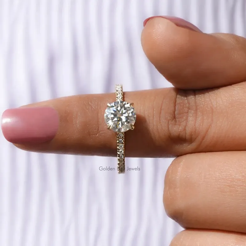 Round Cut Moissanite Solitaire With Accent Ring view 5