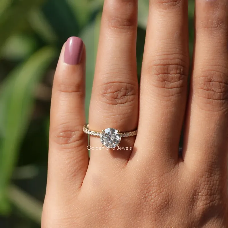 Round Cut Moissanite Solitaire With Accent Ring view 4