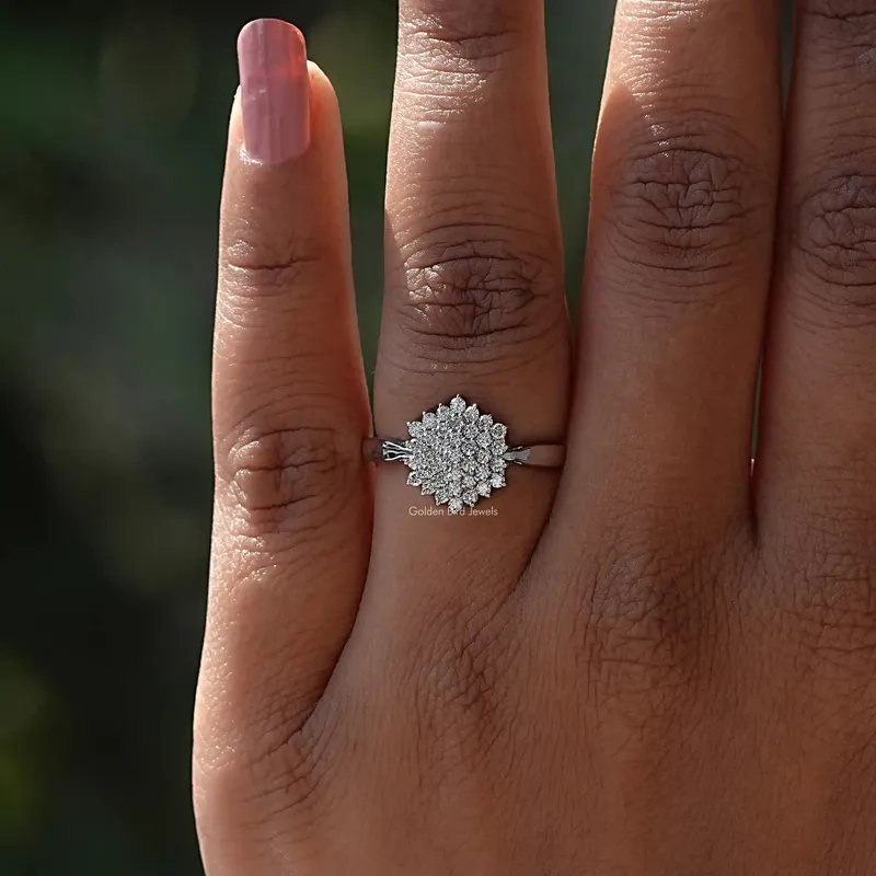 Round Lab Diamond Cluster Engagement Ring view 4