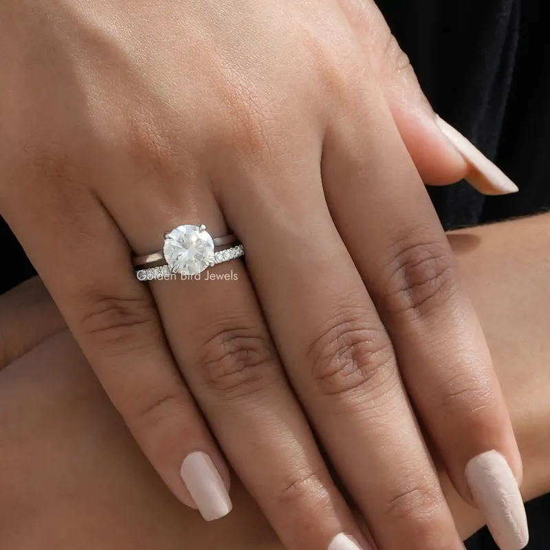 Round Moissanite Bridal Wedding Ring Set view 7