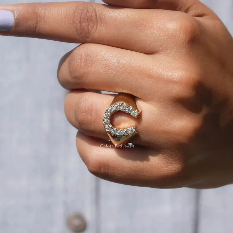 Round Moissanite Horseshoe Engagement Ring view 7
