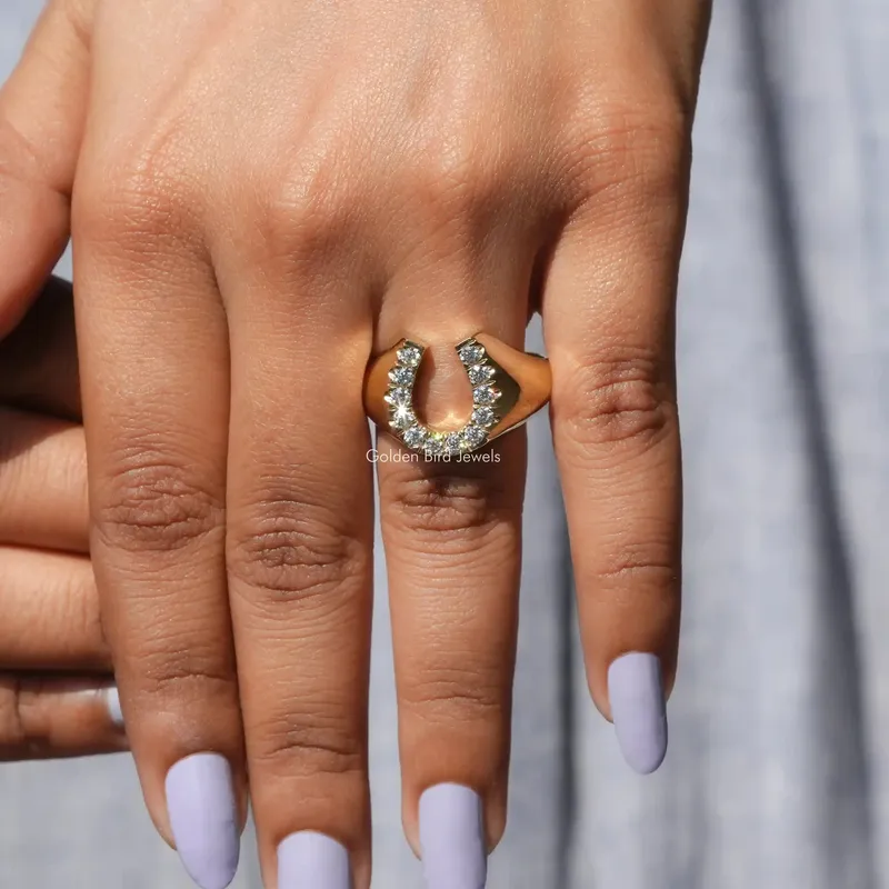 Round Moissanite Horseshoe Engagement Ring view 8